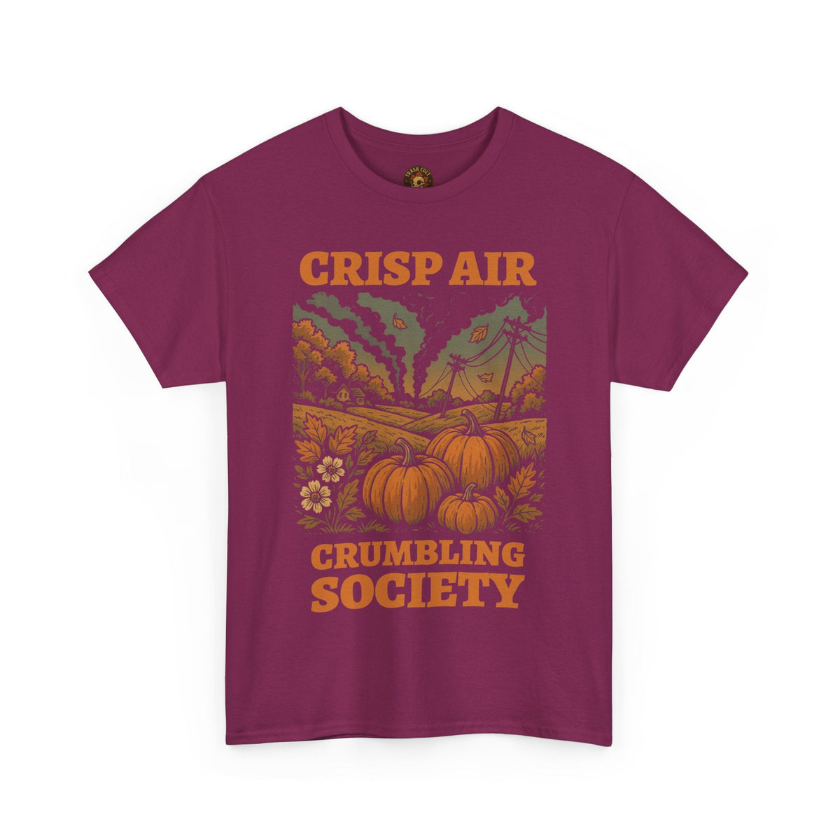 Crisp Air Crumbling Society Shirt – Dystopian Fall Pumpkin Tee – Fall of Humanity Collection – Trash Cult Supply Co.