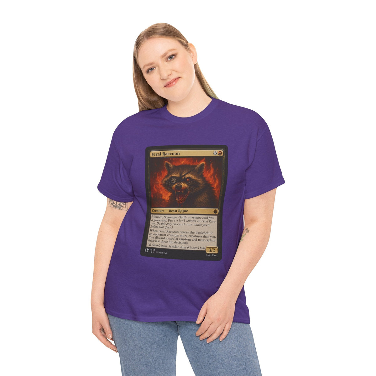 Feral Raccoon Magic Card Shirt – MTG-Inspired Beast Rogue Tee, Trash Cult Creature Card, Gildan 5000 Unisex T-Shirt