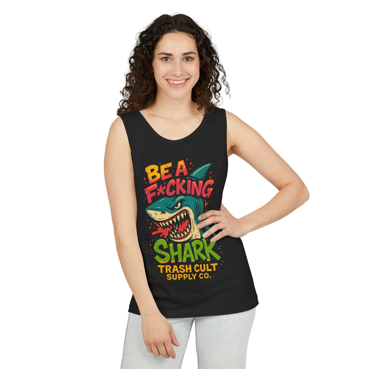 Be a F*cking Shark Tank Top | Fun Summer Shirt, Unique Graphic Tank, Great for Beach Days, Casual Wear, Gifts for Shark Lovers