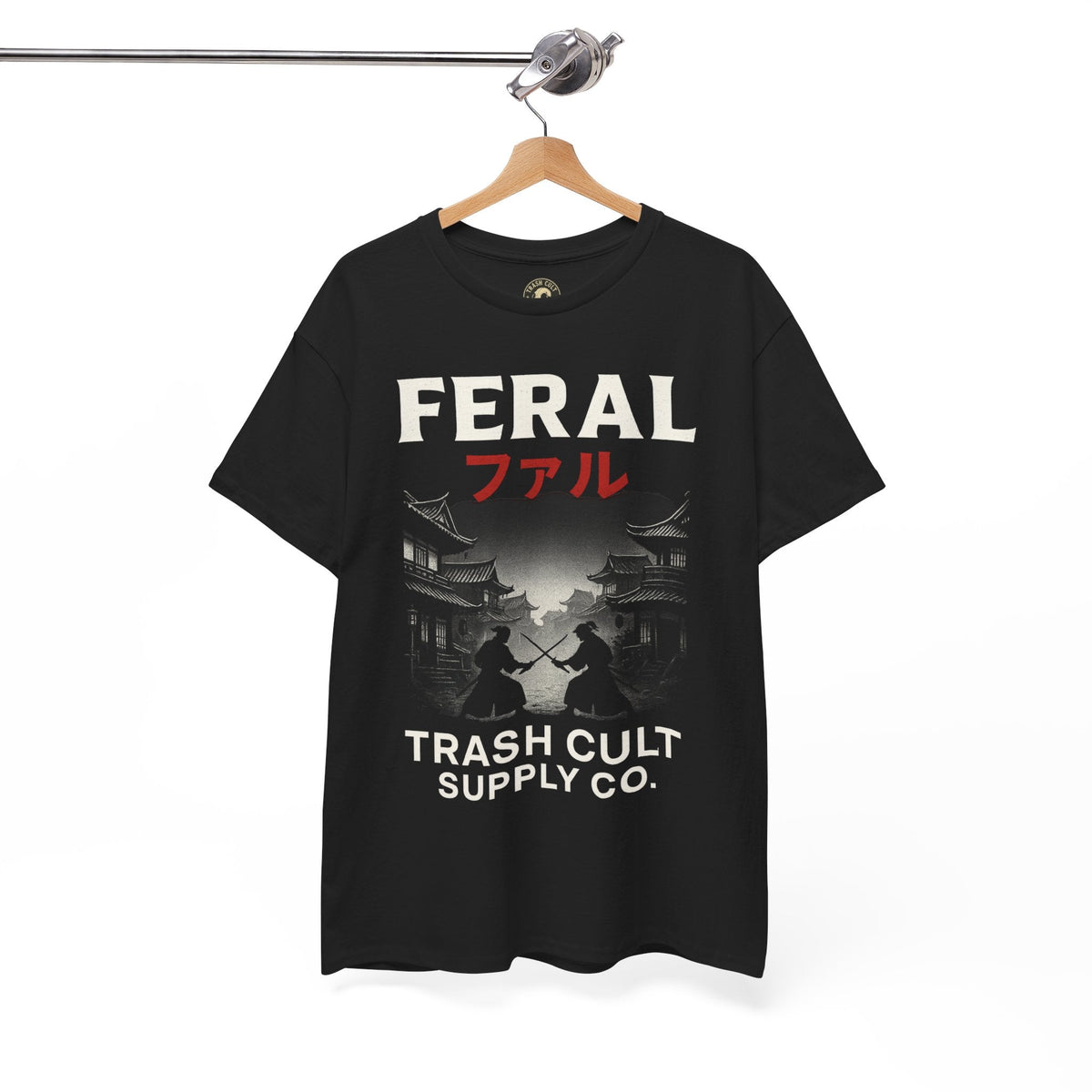 FERAL Samurai Shirt – Japanese Village & Warrior Graphic | Trash Cult Supply Co | Gildan 5000 Tee