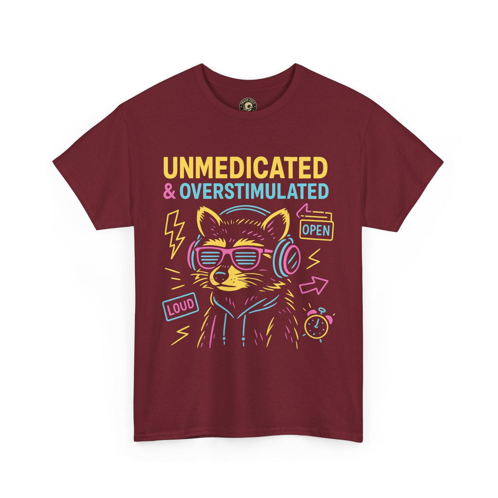 Unmedicated & Overstimulated Neon Raccoon ADHD Shirt – Trash Cult Supply Co. – Gildan 5000