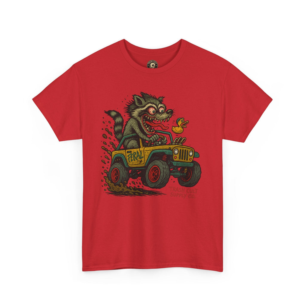 Feral Jeep Raccoon Shirt – Ed Roth Style Off-Road Chaos | Trash Cult Supply Co | Gildan 5000 Tee