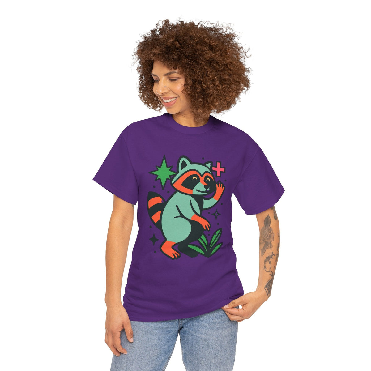 Playful Raccoon Unisex Heavy Cotton Tee | Cute Animal Shirt for Nature Lovers, Graphic Tee, Gift for Kids, Casual Wear, Eco-Friendly