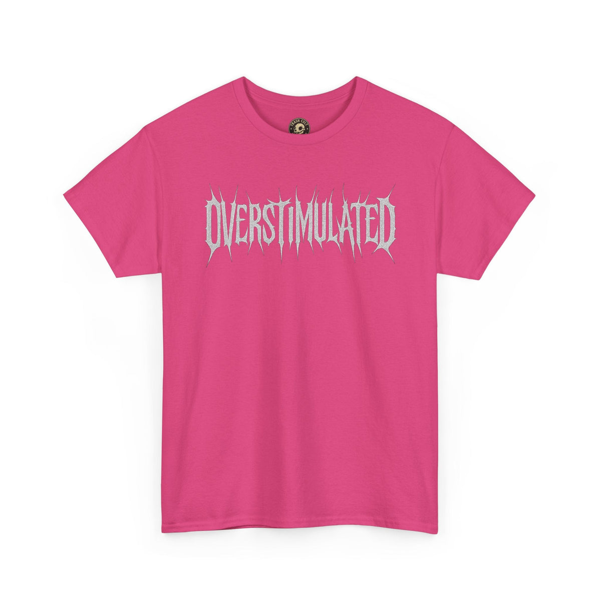 OVERSTIMULATED Metalcore Grunge Shirt – White on Black Distressed Font Tee