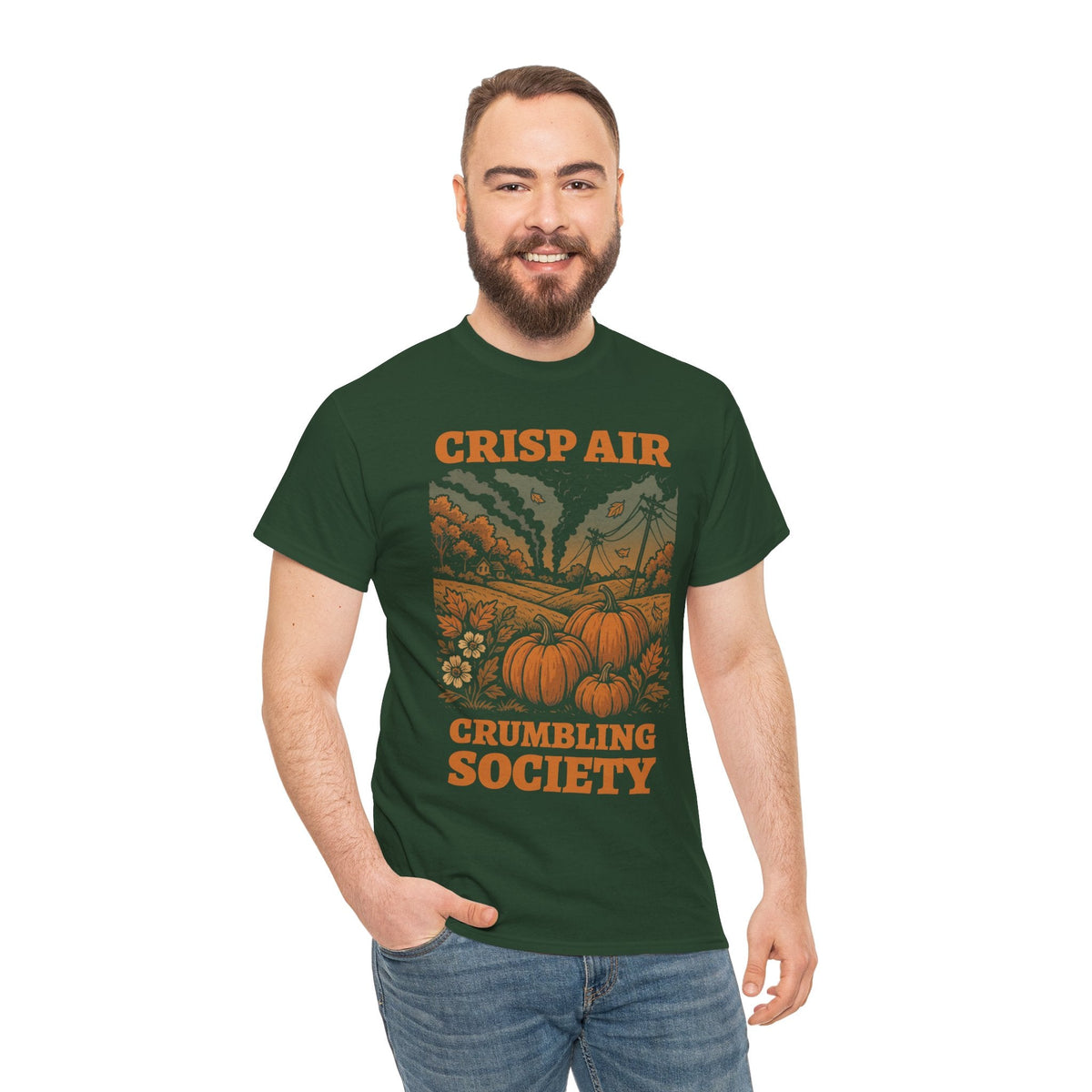 Crisp Air Crumbling Society Shirt – Dystopian Fall Pumpkin Tee – Fall of Humanity Collection – Trash Cult Supply Co.