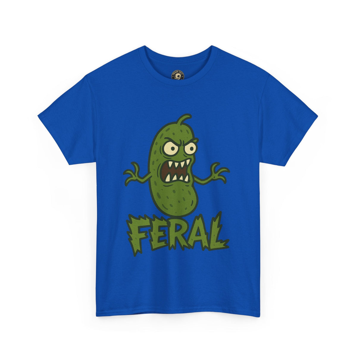 Feral Pickle Cartoon Tee – Trashcore Angry Pickle Shirt – Gildan 5000 Unisex Heavy Cotton