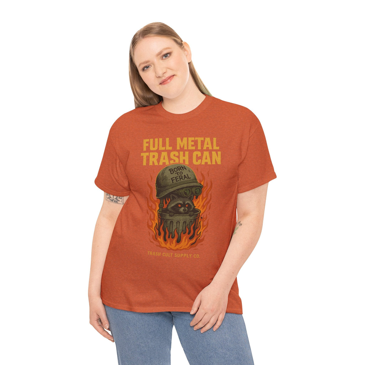 Full Metal Trash Can T-Shirt – Born to Feral Raccoon Graphic | Trash Cult Supply Co. | Gildan 5000 Tee