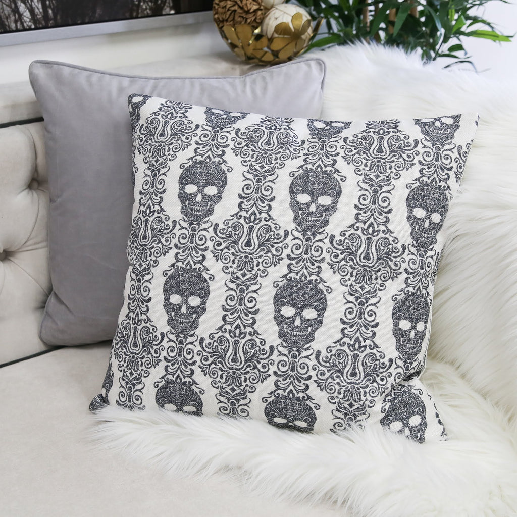 Gothic Damask Skull Throw Pillow