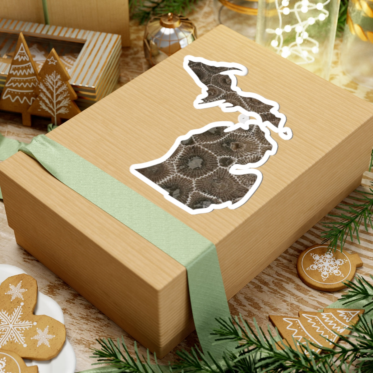 Michigan Petoskey Stone Kiss Cut Sticker – State Outline Fossil Rock Design