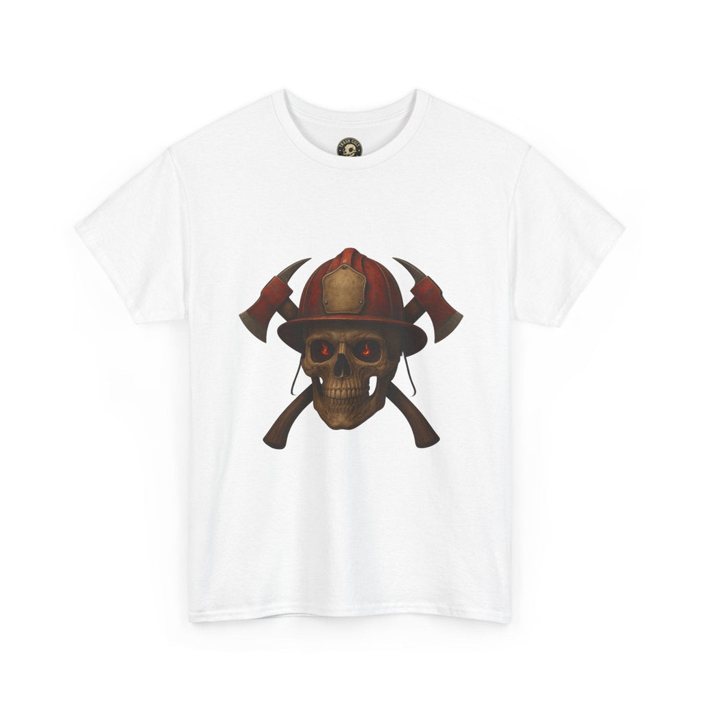 Skull Firefighter Tee, Unisex Heavy Cotton Shirt, Firefighter Gift, Halloween Costume T-Shirt, Unique Graphic Tee, Casual Wear
