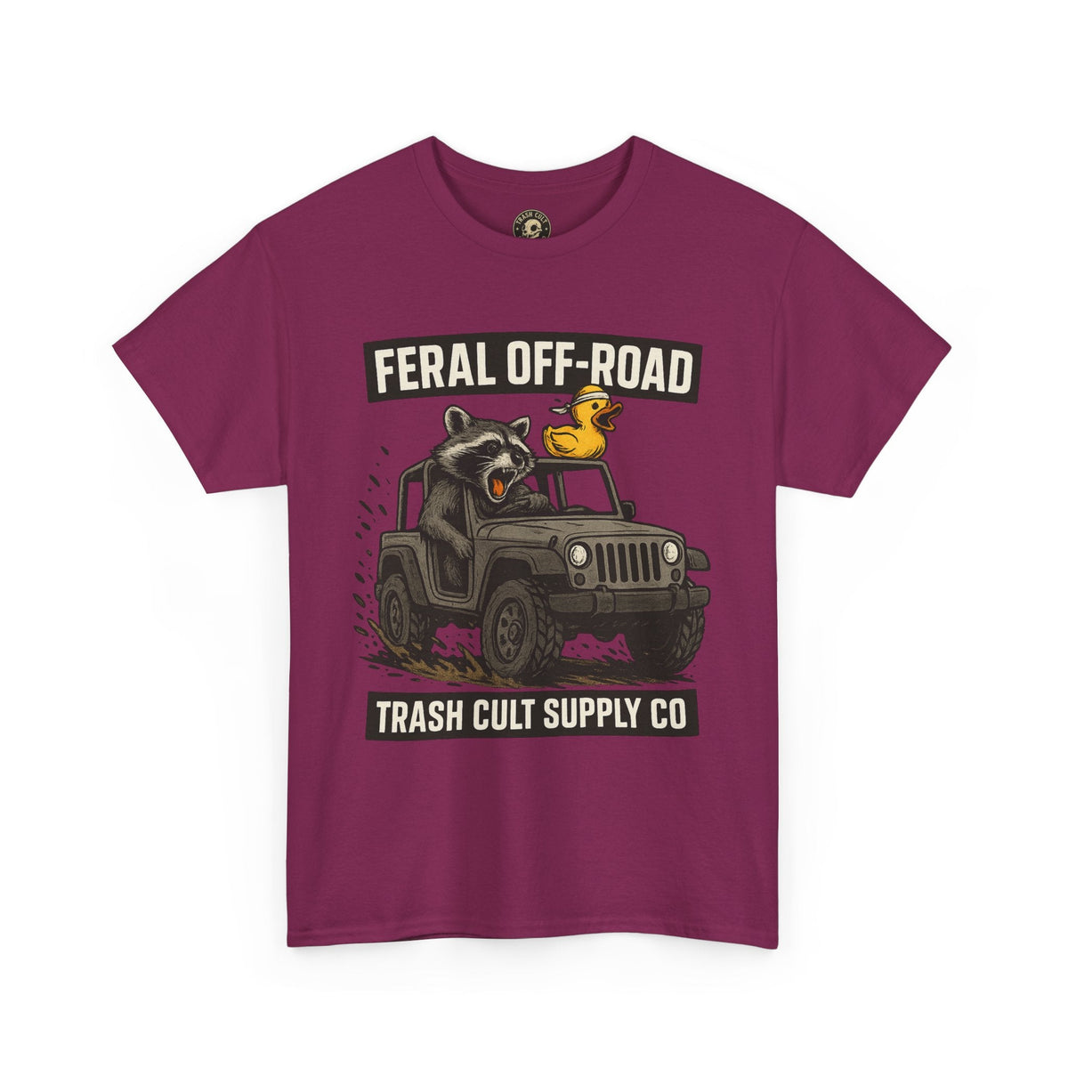 Feral Off-Road Raccoon Jeep Shirt – Mud Slinging Chaos | Trash Cult Supply Co | Gildan 5000 Tee