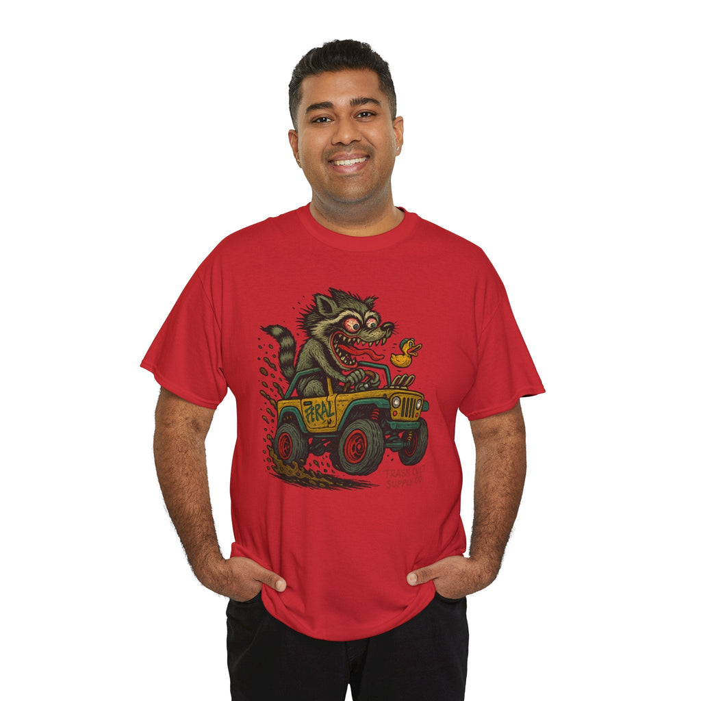 Feral Jeep Raccoon Shirt – Ed Roth Style Off-Road Chaos | Trash Cult Supply Co | Gildan 5000 Tee