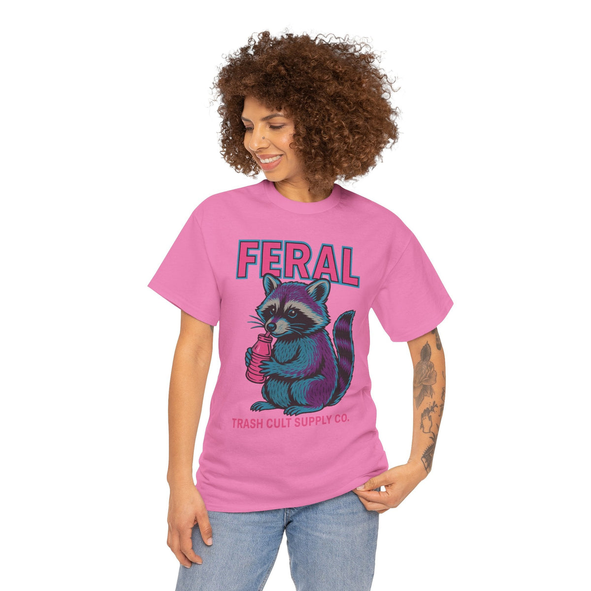 FERAL Raccoon 80s Retro Shirt – Trash Cult Supply Co. – Gildan 5000 Tee