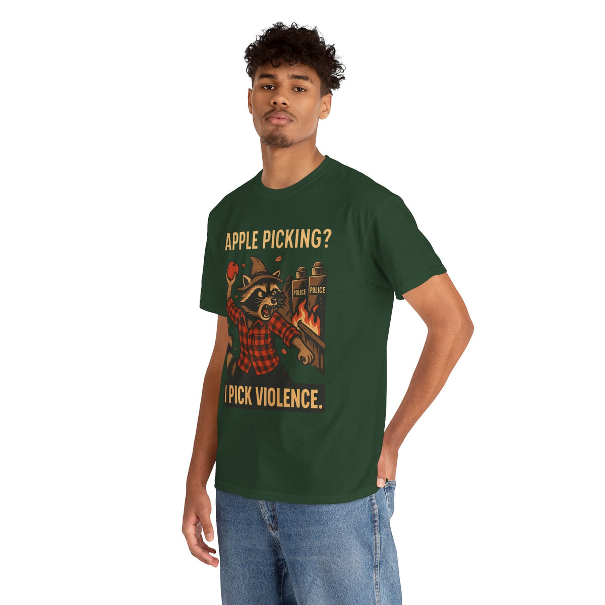 Apple Picking? I Pick Violence Shirt – Angry Raccoon Riot Tee – Fall of Humanity Collection – Trash Cult Supply Co.