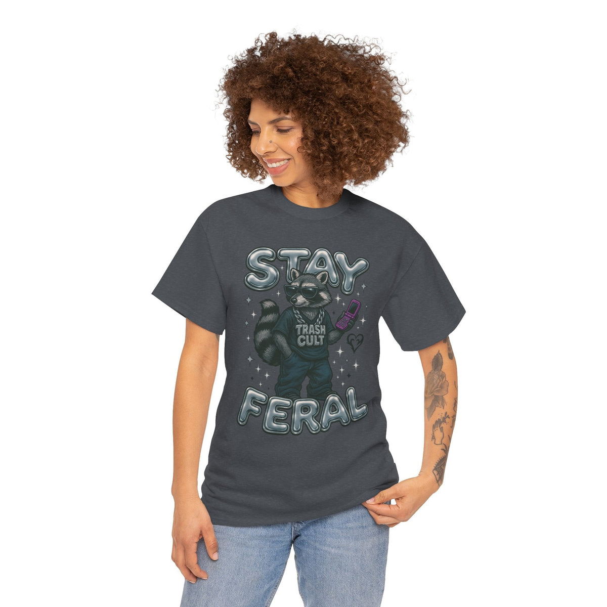Stay Feral Chrome Raccoon Tee – Y2K Streetwear Trash Cult Shirt