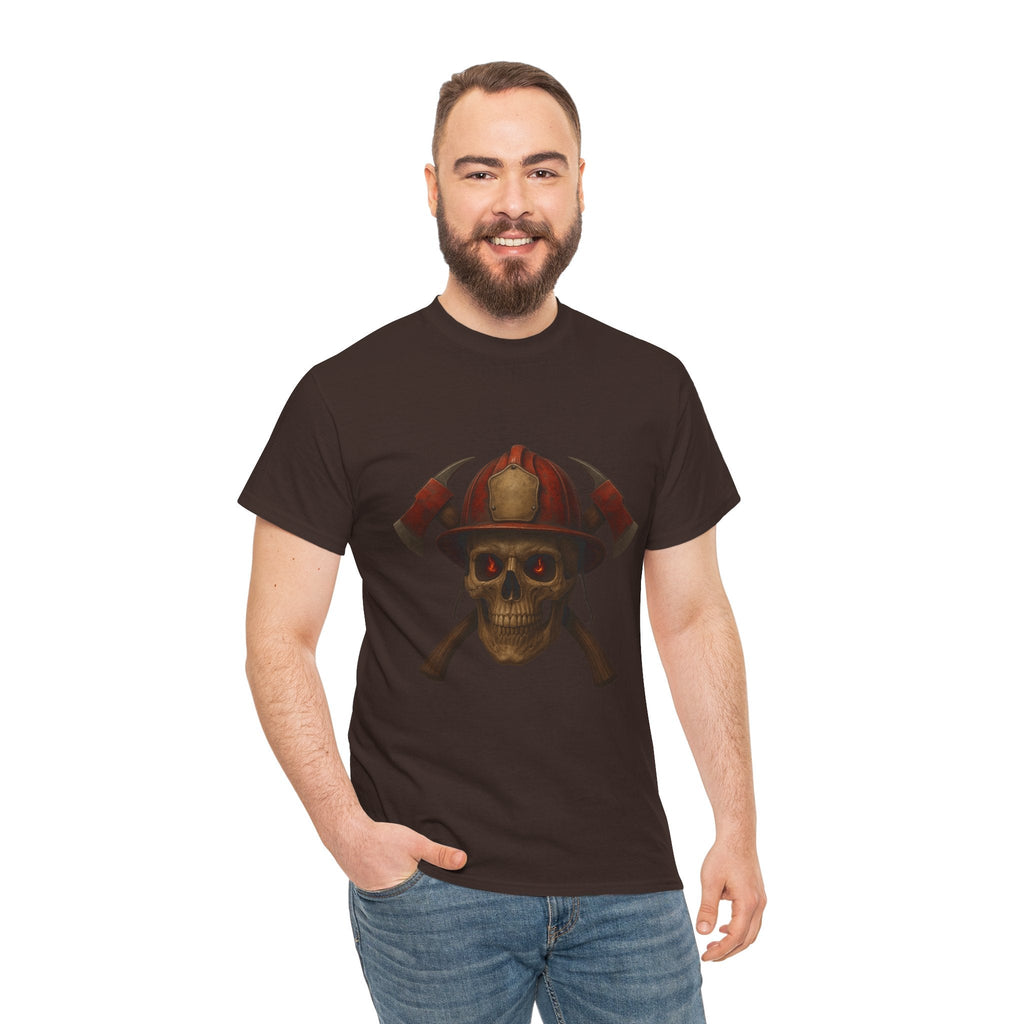 Skull Firefighter Tee, Unisex Heavy Cotton Shirt, Firefighter Gift, Halloween Costume T-Shirt, Unique Graphic Tee, Casual Wear