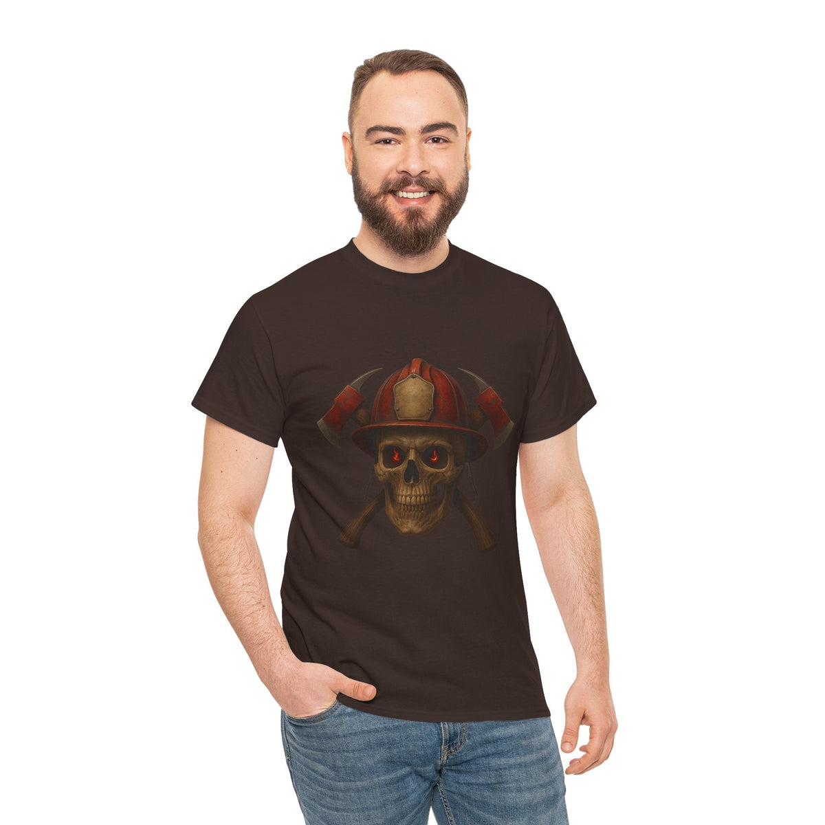 Skull Firefighter Tee, Unisex Heavy Cotton Shirt, Firefighter Gift, Halloween Costume T-Shirt, Unique Graphic Tee, Casual Wear