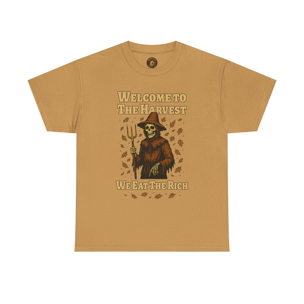 Eat the Rich Shirt – Welcome to the Harvest Skeleton Scarecrow Tee – Fall of Humanity Collection – Trash Cult Supply Co.
