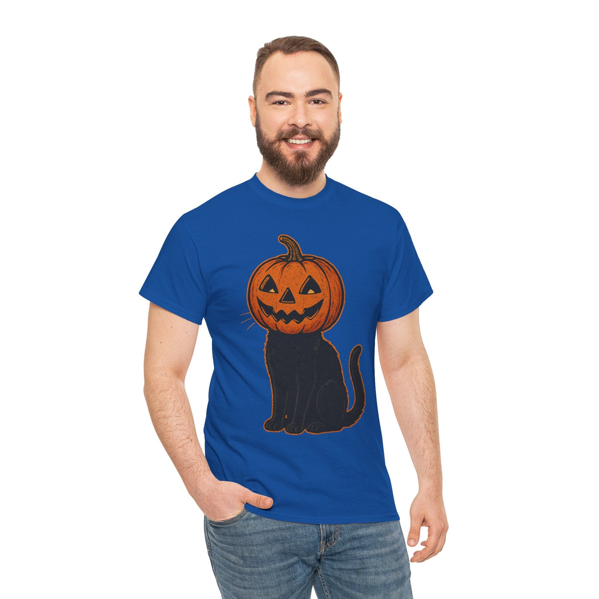 Black Cat Pumpkin Head Halloween T-Shirt – Jack O’Lantern Cat Design