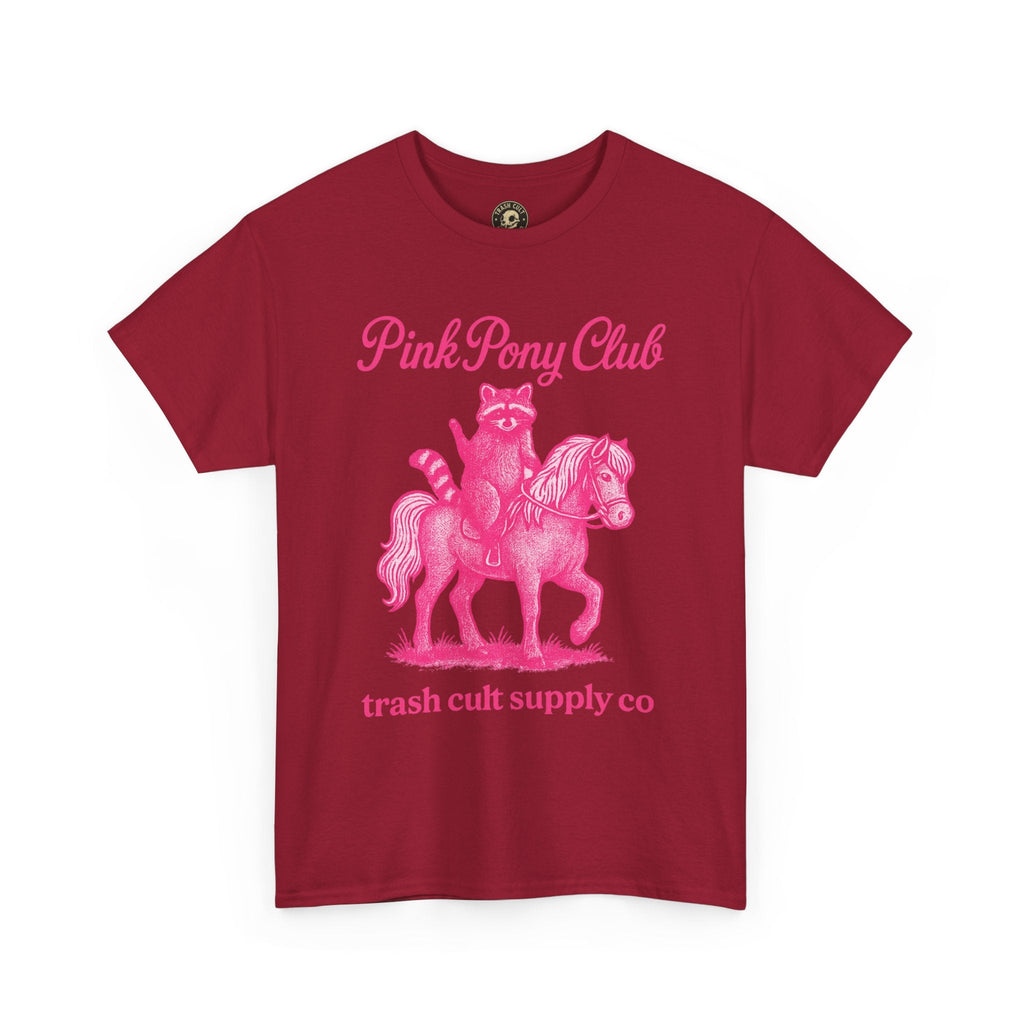Pink Pony Club Raccoon Riding Pony Shirt – Vintage Hot Pink Halftone Tee by Trash Cult Supply Co