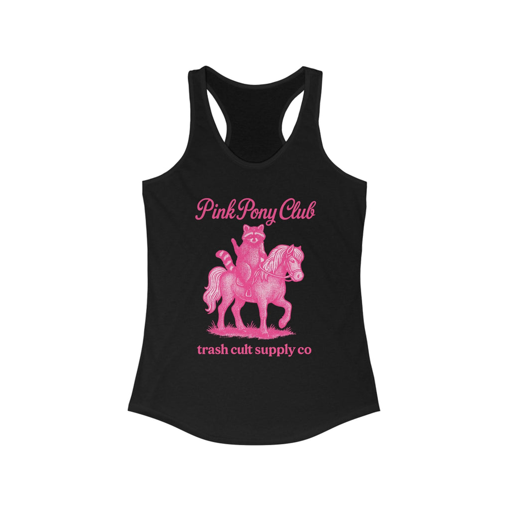 Pink Pony Club Racerback Tank - Fun Summer Apparel for Horse Lovers, Gift for Birthdays or Parties, Casual Weekender Top, Unique Graphic Tee