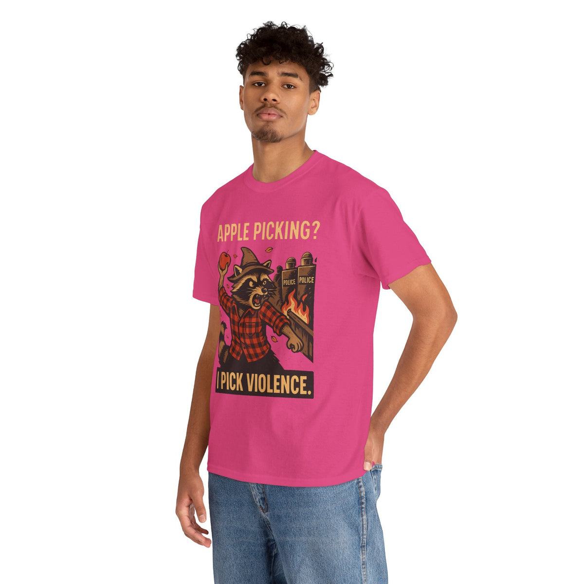 Apple Picking? I Pick Violence Shirt – Angry Raccoon Riot Tee – Fall of Humanity Collection – Trash Cult Supply Co.