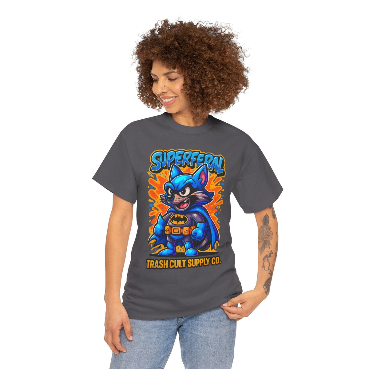 SuperFeral Raccoon Graffiti Shirt – Bold New School Superhero Streetwear | Trash Cult Supply Co