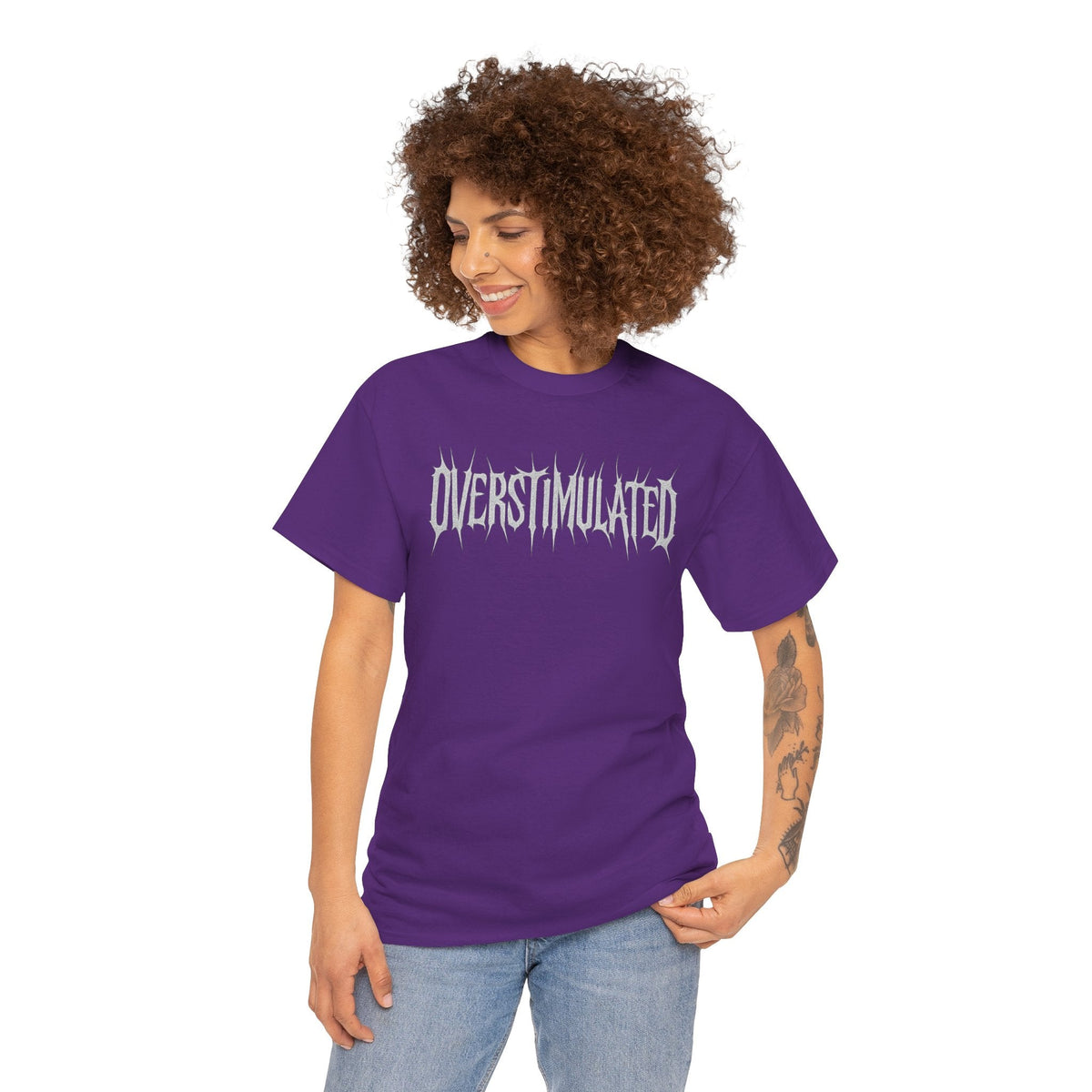 OVERSTIMULATED Metalcore Grunge Shirt – White on Black Distressed Font Tee