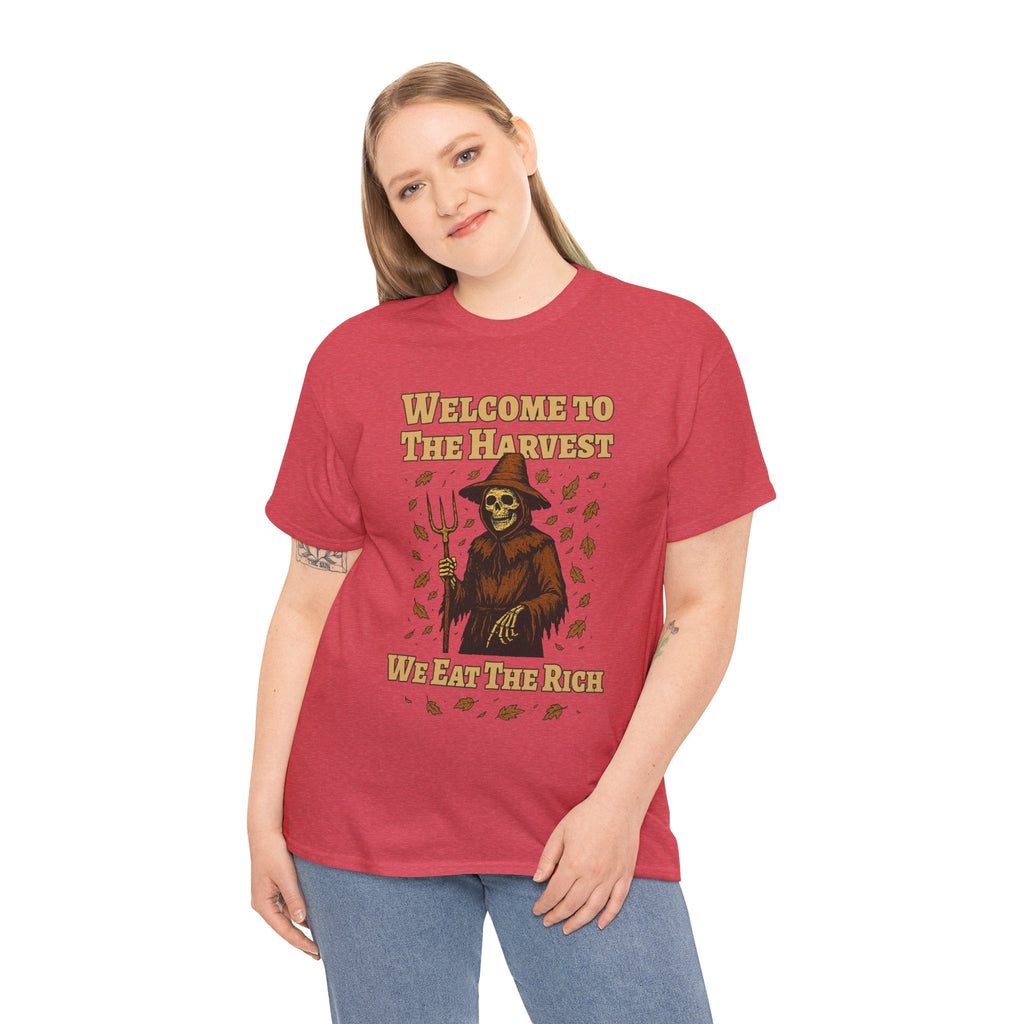 Eat the Rich Shirt – Welcome to the Harvest Skeleton Scarecrow Tee – Fall of Humanity Collection – Trash Cult Supply Co.