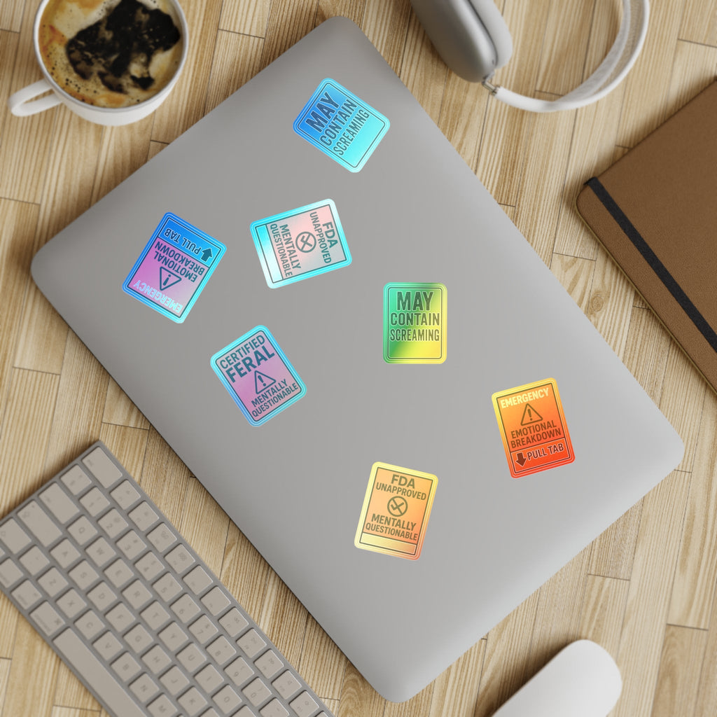 Feral Sticker Sheet Bundle – 10 Bold Mental Health & Chaos-Themed Stickers | Transparent, White & Holographic Vinyl