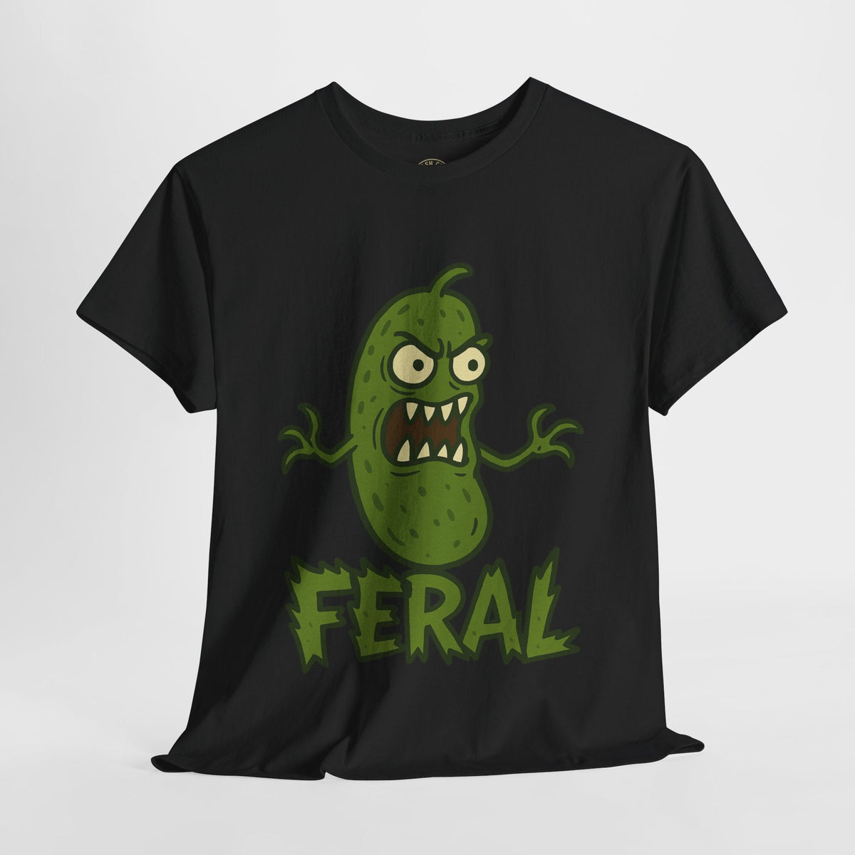 Feral Pickle Cartoon Tee – Trashcore Angry Pickle Shirt – Gildan 5000 Unisex Heavy Cotton