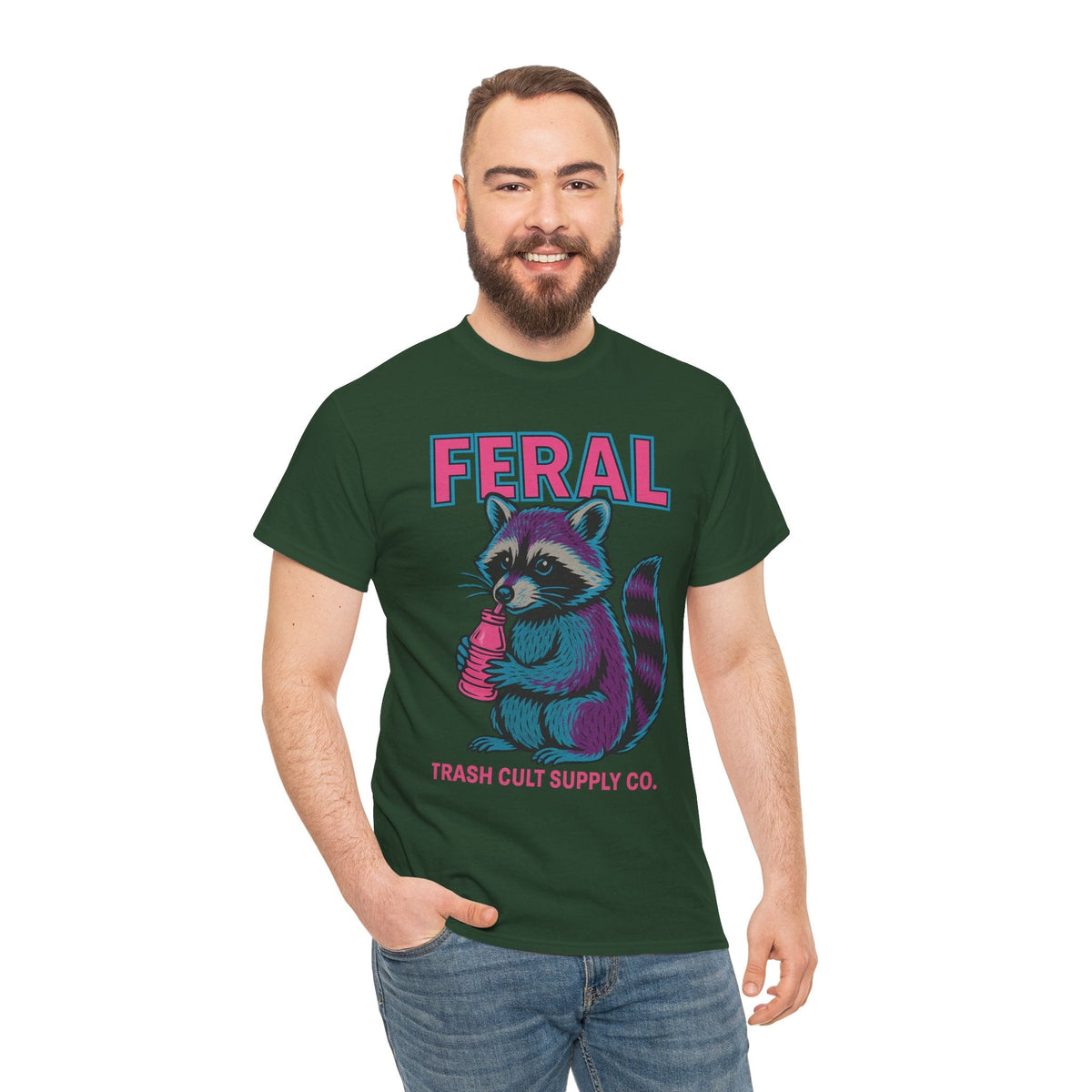 FERAL Raccoon 80s Retro Shirt – Trash Cult Supply Co. – Gildan 5000 Tee