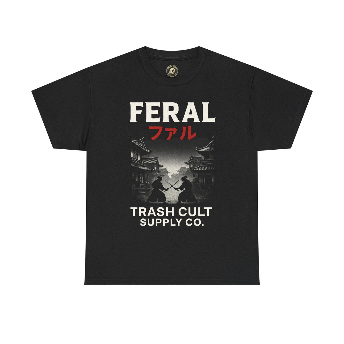 FERAL Samurai Shirt – Japanese Village & Warrior Graphic | Trash Cult Supply Co | Gildan 5000 Tee