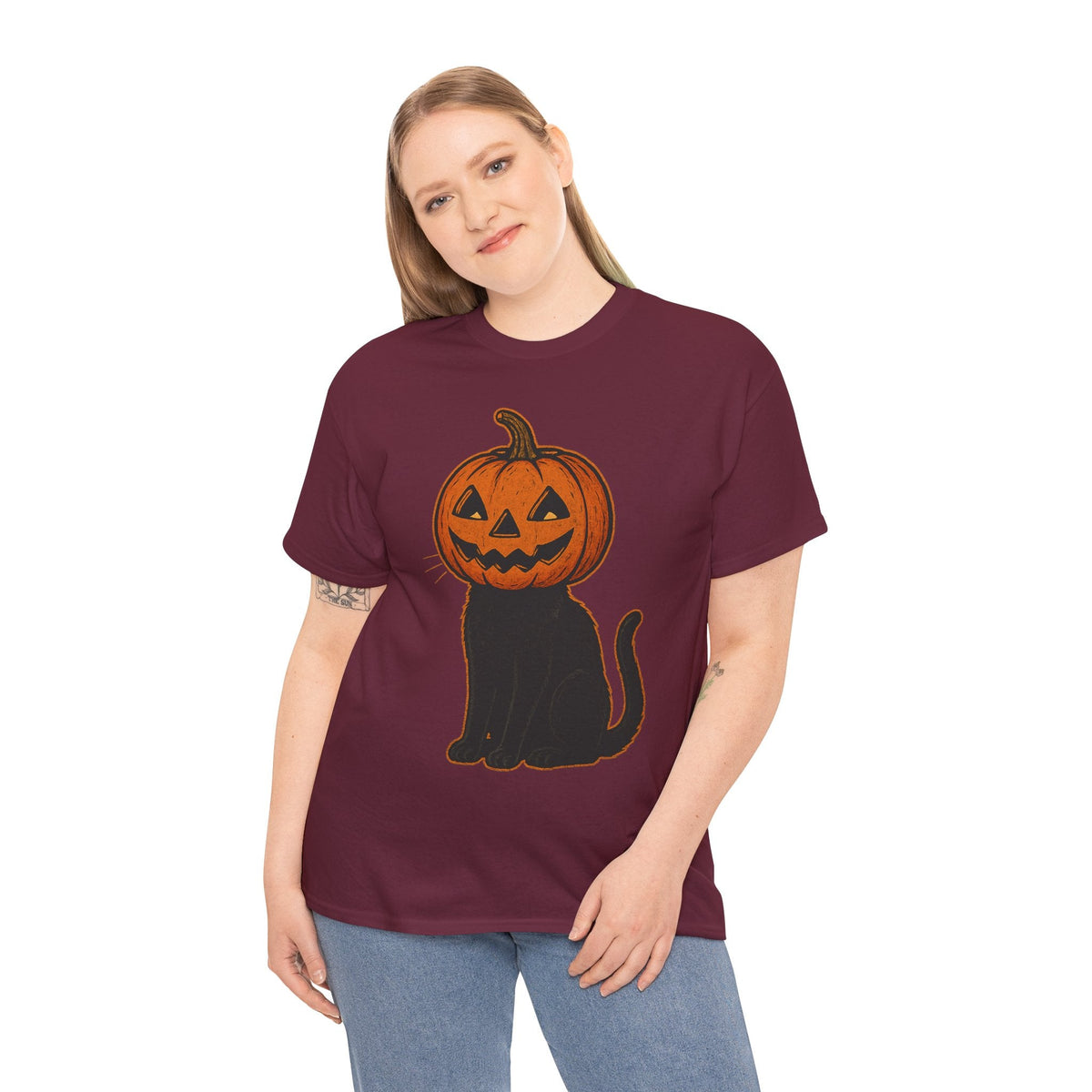 Black Cat Pumpkin Head Halloween T-Shirt – Jack O’Lantern Cat Design