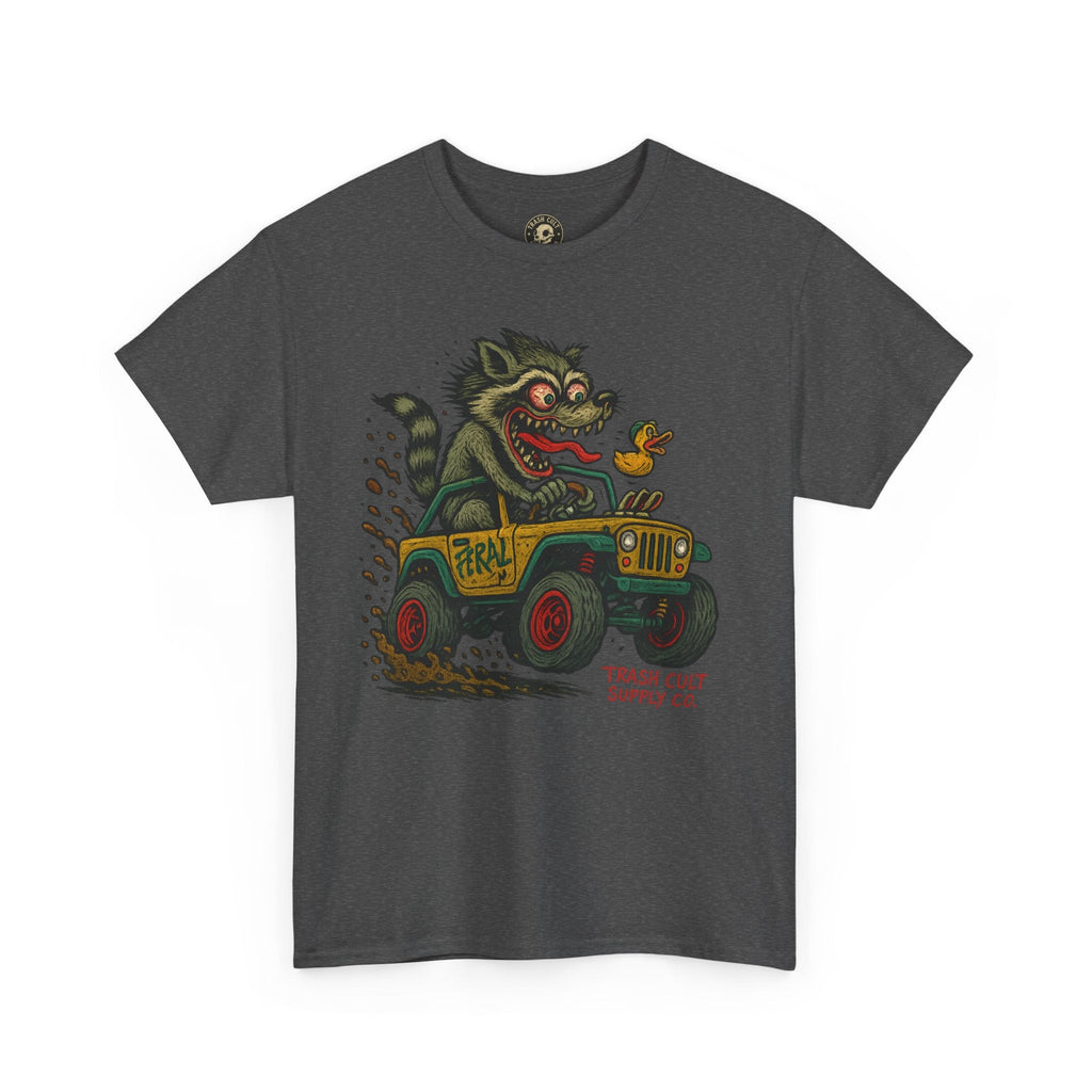 Feral Jeep Raccoon Shirt – Ed Roth Style Off-Road Chaos | Trash Cult Supply Co | Gildan 5000 Tee