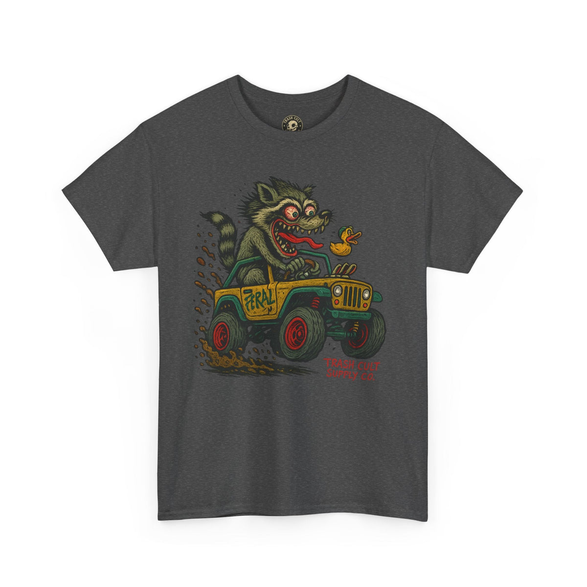 Feral Jeep Raccoon Shirt – Ed Roth Style Off-Road Chaos | Trash Cult Supply Co | Gildan 5000 Tee