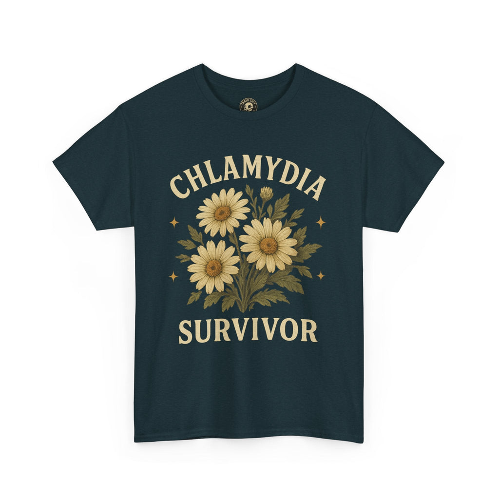 Chlamydia Survivor Vintage Floral Tee – Funny Bold Statement Shirt – Gildan 5000 Unisex Heavy Cotton