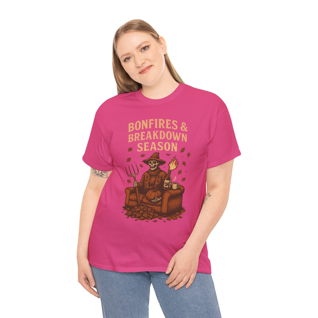 Bonfires & Breakdown Season Shirt – Skeleton Couch Chaos Tee – Fall of Humanity Collection – Trash Cult Supply Co.
