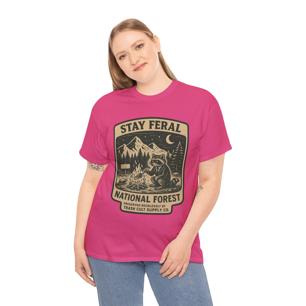Stay Feral National Forest Shirt – Vintage Raccoon Camping Tee – Trash Cult Supply Co – Gildan 5000