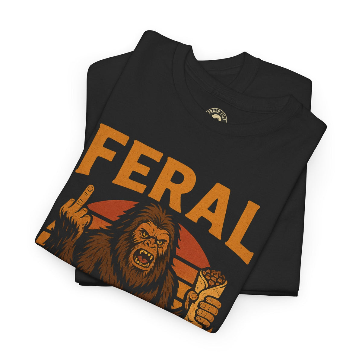 FERAL Bigfoot T-Shirt – Retro Sunset Sasquatch Shirt – Urban Cryptid Aesthetic – Gildan 5000 Tee