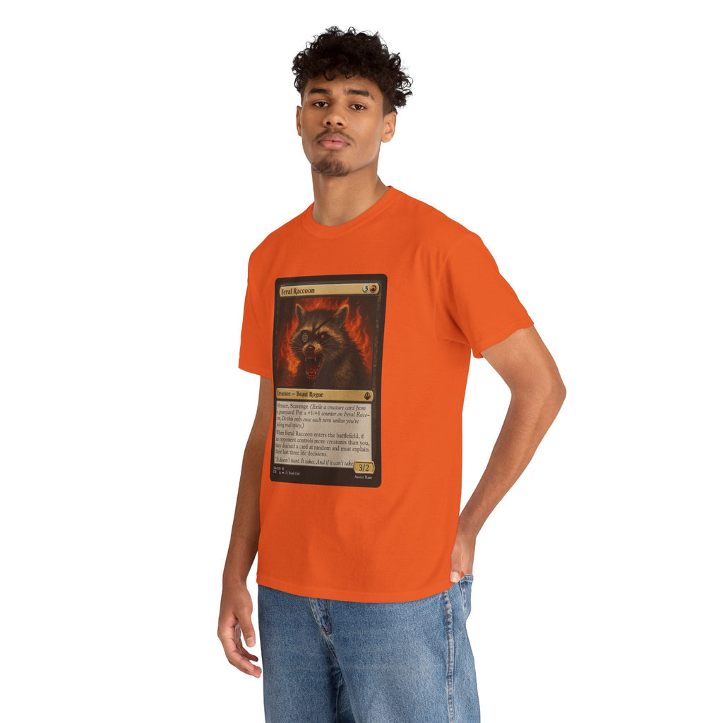 Feral Raccoon Magic Card Shirt – MTG-Inspired Beast Rogue Tee, Trash Cult Creature Card, Gildan 5000 Unisex T-Shirt