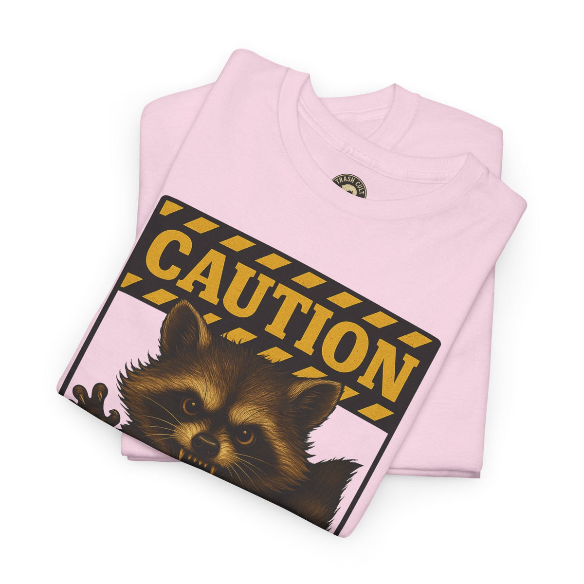 I Bite On Purpose Raccoon Warning T-Shirt – Caution Sign Style | Trash Cult Supply Co | Gildan 5000