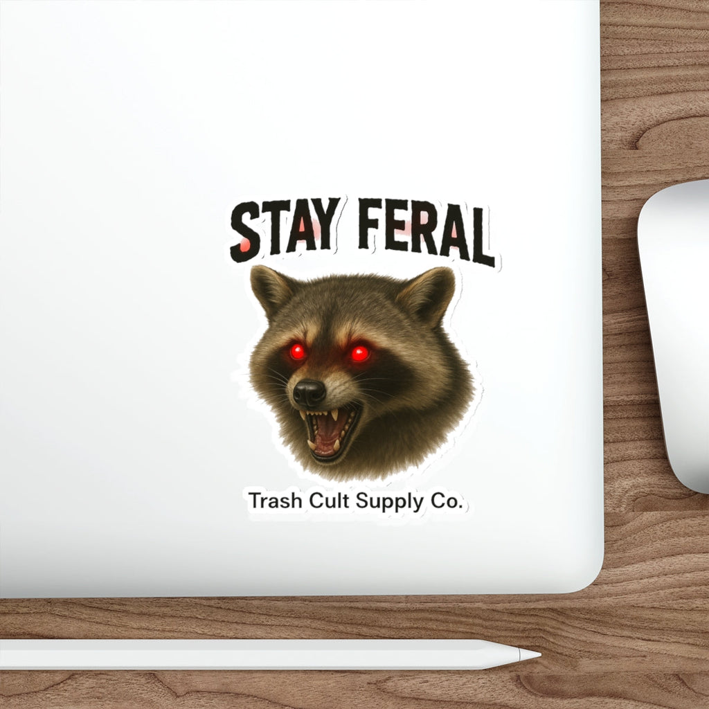 Stay Feral Die-Cut Stickers | Raccoon Sticker, Laptop Decals, Eco-Friendly Stickers, Trash Cult Supply Co. Merchandise