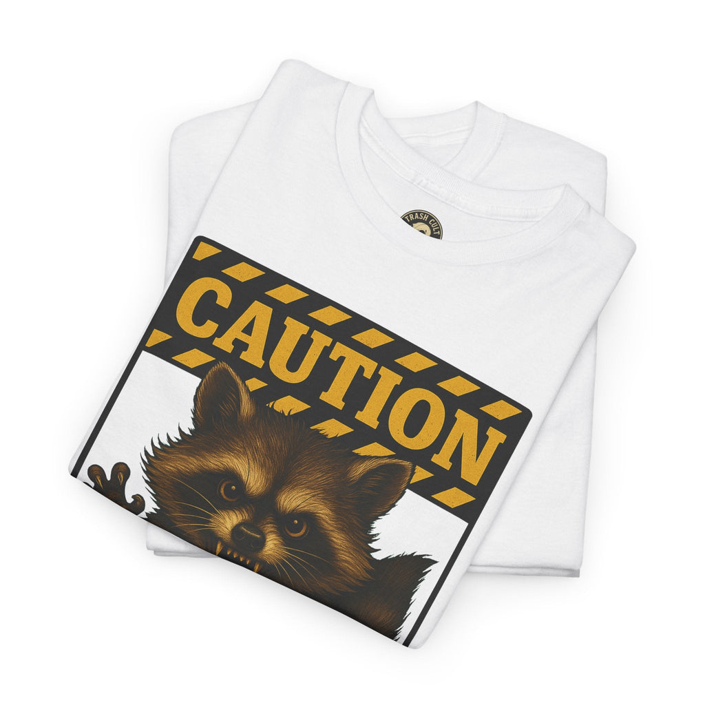 I Bite On Purpose Raccoon Warning T-Shirt – Caution Sign Style | Trash Cult Supply Co | Gildan 5000