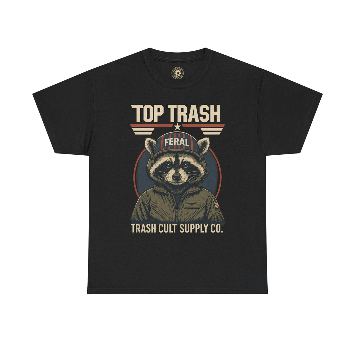 Feral Top Trash Raccoon Pilot Shirt – Trash Cult Supply Co. Parody Tee