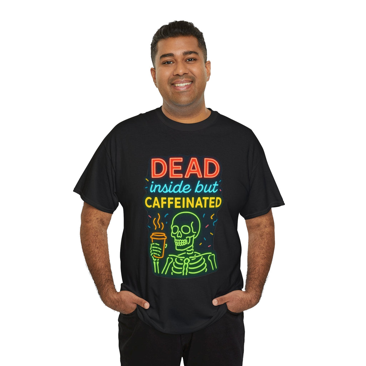 Unisex Skeleton Tee, Dead Inside But Caffeinated Shirt, Funny Graphic Tee, Halloween Gift, Coffee Lover Shirt, Quirky Humor Top