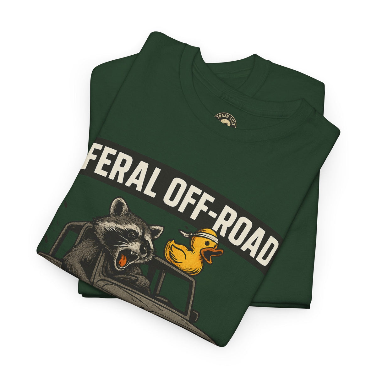 Feral Off-Road Raccoon Jeep Shirt – Mud Slinging Chaos | Trash Cult Supply Co | Gildan 5000 Tee