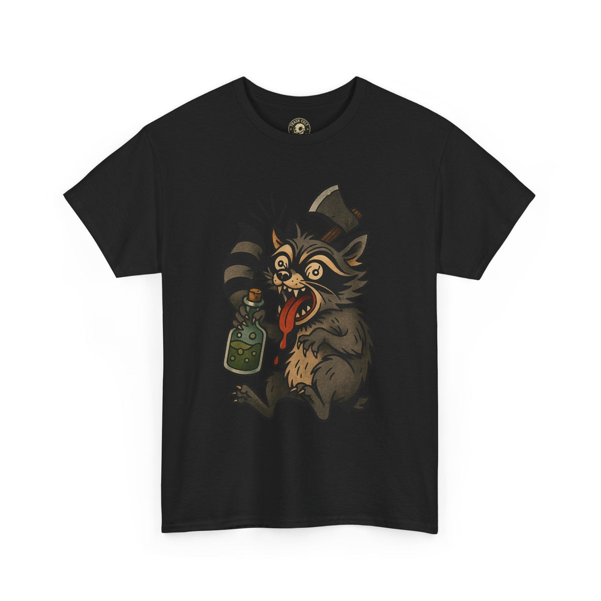 Unhinged Raccoon Shirt – Chaos Gremlin with Axe & Potion | Tattoo Style Tee