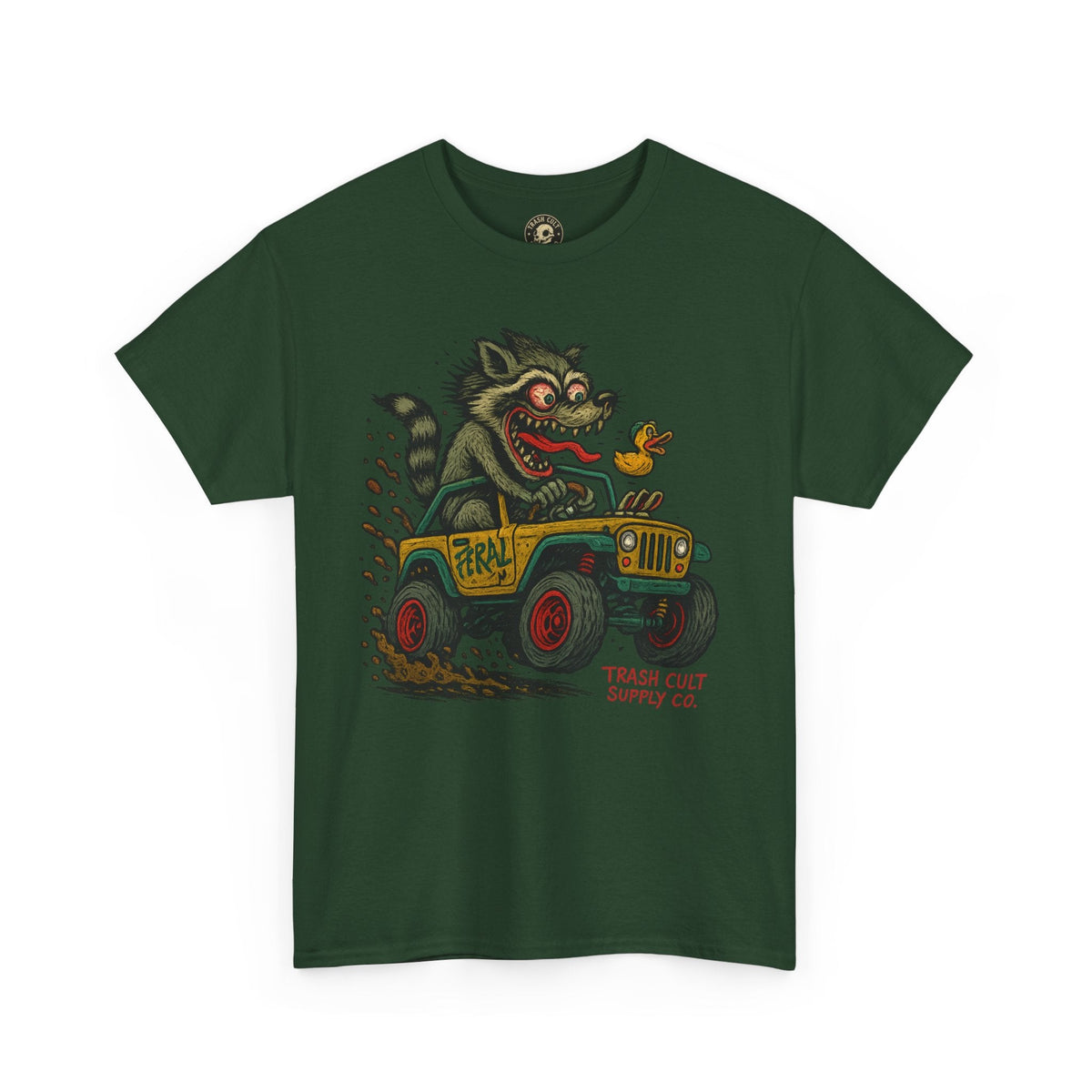 Feral Jeep Raccoon Shirt – Ed Roth Style Off-Road Chaos | Trash Cult Supply Co | Gildan 5000 Tee
