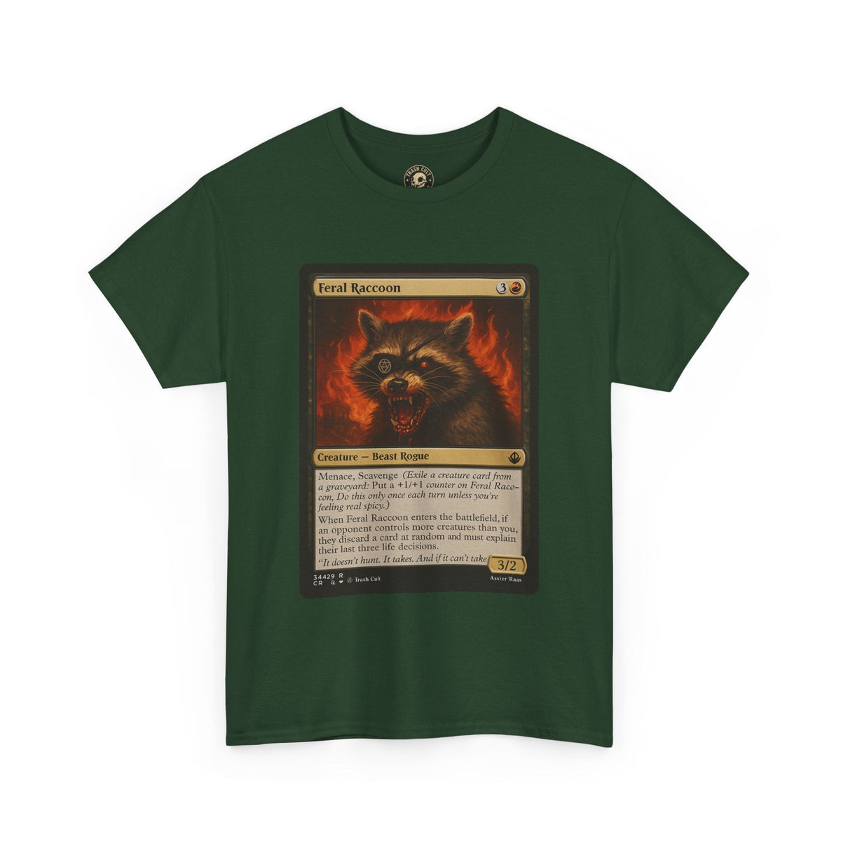 Feral Raccoon Magic Card Shirt – MTG-Inspired Beast Rogue Tee, Trash Cult Creature Card, Gildan 5000 Unisex T-Shirt
